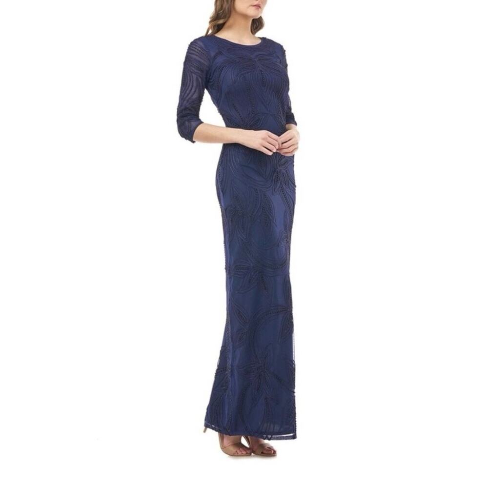 JS Collections Women's Pearl Beaded Soutache Column Gown Formal Blue‎ Size 10